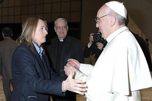 Argentinian Vatican correspondent Elisabetta Piqué and Pope Francis. 